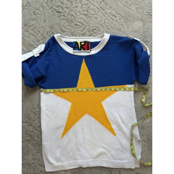 JC de Castelbajac ART Star Sweater Blue White Yellow Knit Graphic Pop Art Size M - Picture 2 of 9